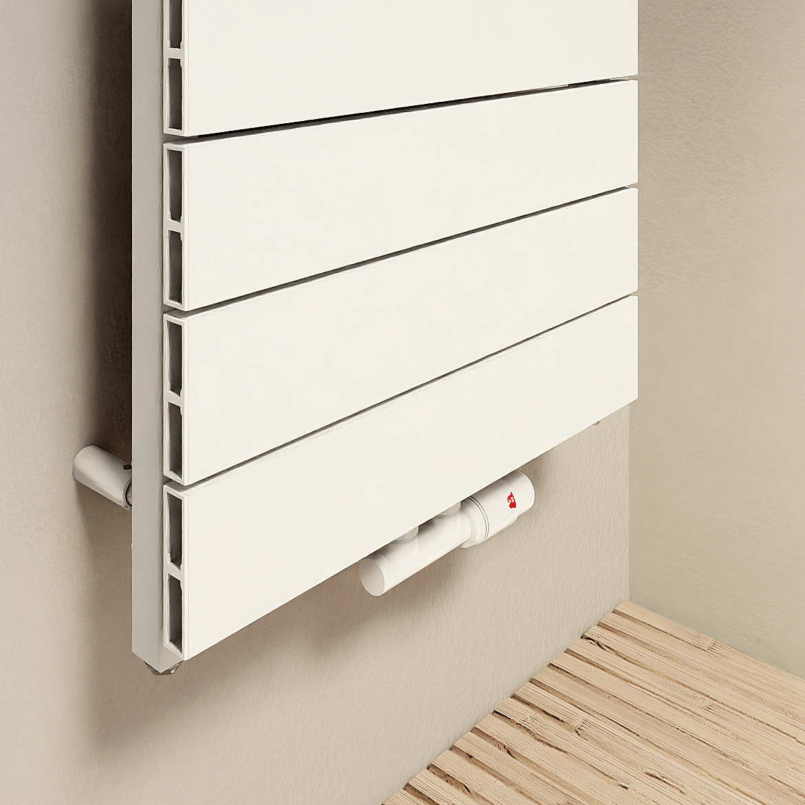 Vipera Teide enkele handdoekradiator 50 x 142 cm zowel elektrisch als cv mogelijk mat wit zij- en middenaansluiting 821W