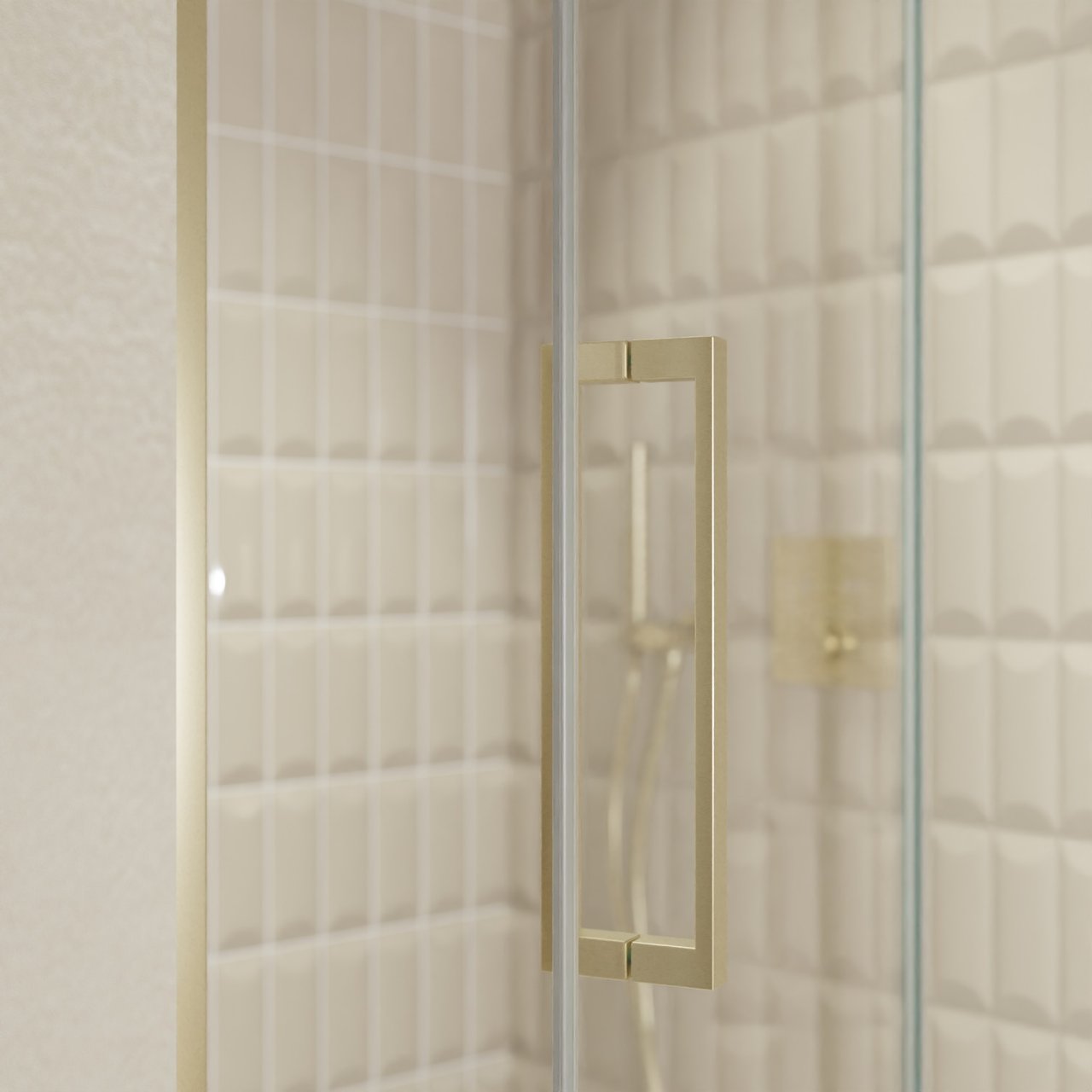 Balmani Senses Design Dusche Drehtür, Rechts, 120 cm x 210 cm, Klarglas, Profil Brushed Champagner Gold