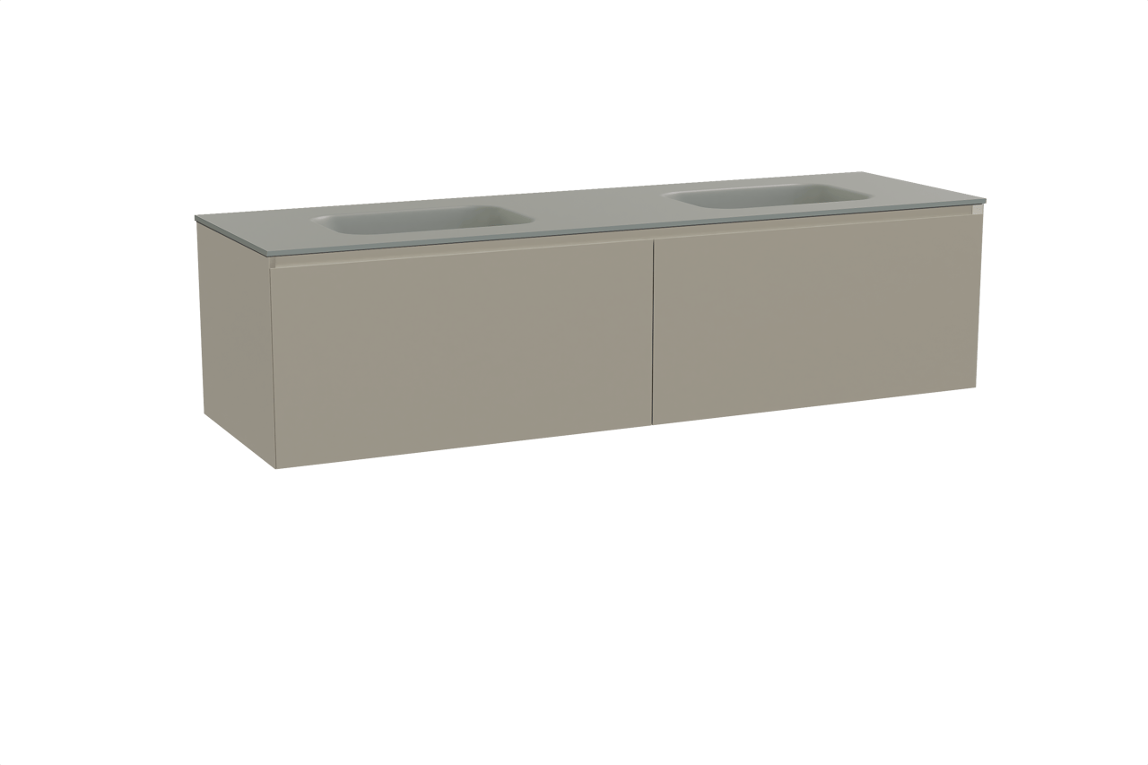 Balmani Idra by Mitra zwevend badmeubel 180 x 55 cm steengrijs met Tablo Arcato dubbele wastafel in solid surface steengrijs