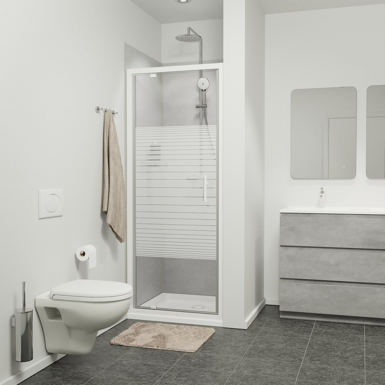 SanyOne Anton Dusche Drehtür 80 cm x 190 cm Gestreift Glas glänzend Weiß Profil