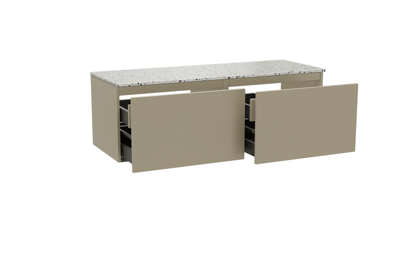 Balmani Sfera by Lucida meuble salle de bains suspendu 150 x 55 cm dune avec Stretto tablette simple ou double en blanc/noir mat terrazzo