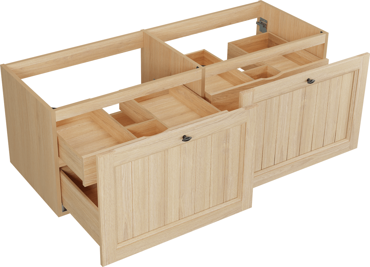 Balmani Lemon hängender Waschbeckenunterschrank: 150 x 55 cm, Naturbelassene Eiche Furnier, 4 Schubladen
