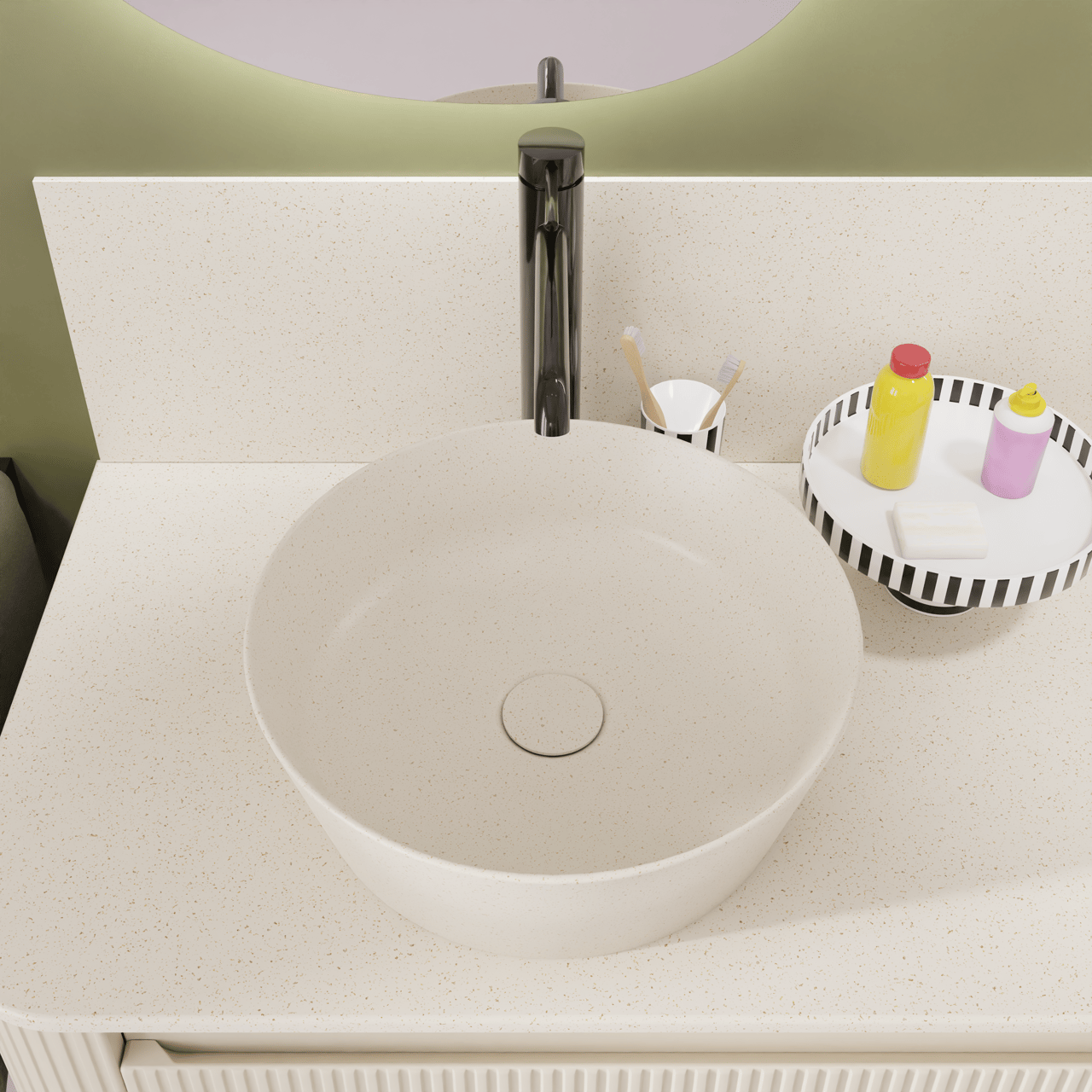Storke Cona Aufsatzwaschbecken Beige Granita Solid Surface rund Ø 36 cm