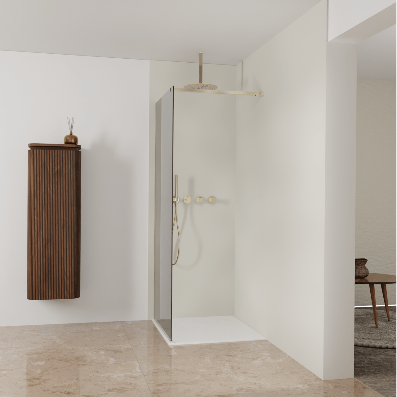 Balmani Modular douche à l'italienne: 90 x 200 cm, Miroir Reflex, Profil Brushed Champagne Gold