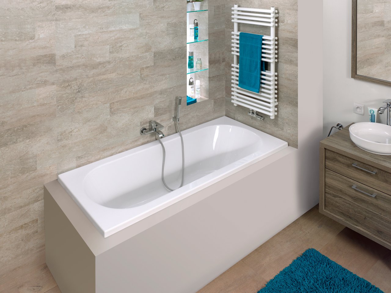 Luca Varess Rosala 2-Personen-Einbaubadewanne: 170 x 75 cm, Acryl, Weiß Glänzend