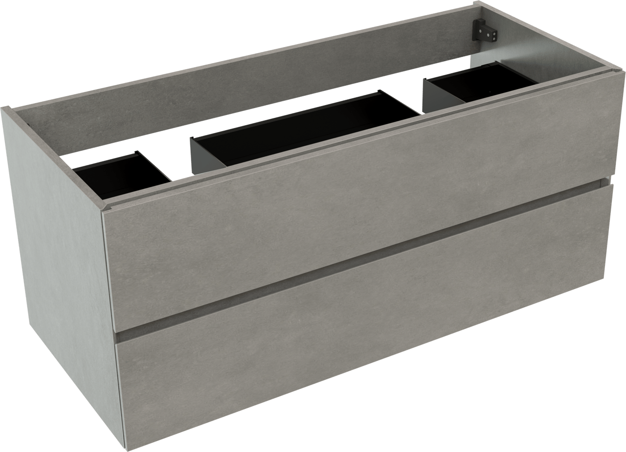 Storke Edge zwevende wastafelonderkast 120 x 52 cm beton donkergrijs 2 lades 2 sifonuitsparingen