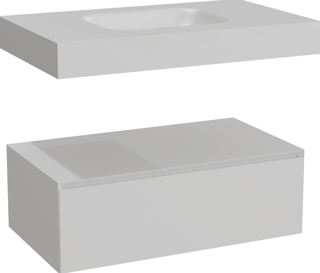 Balmani Mitra Elements zwevend badkamermeubel 90 x 55 cm mat wit met Arcato enkele wastafel in solid surface mat wit