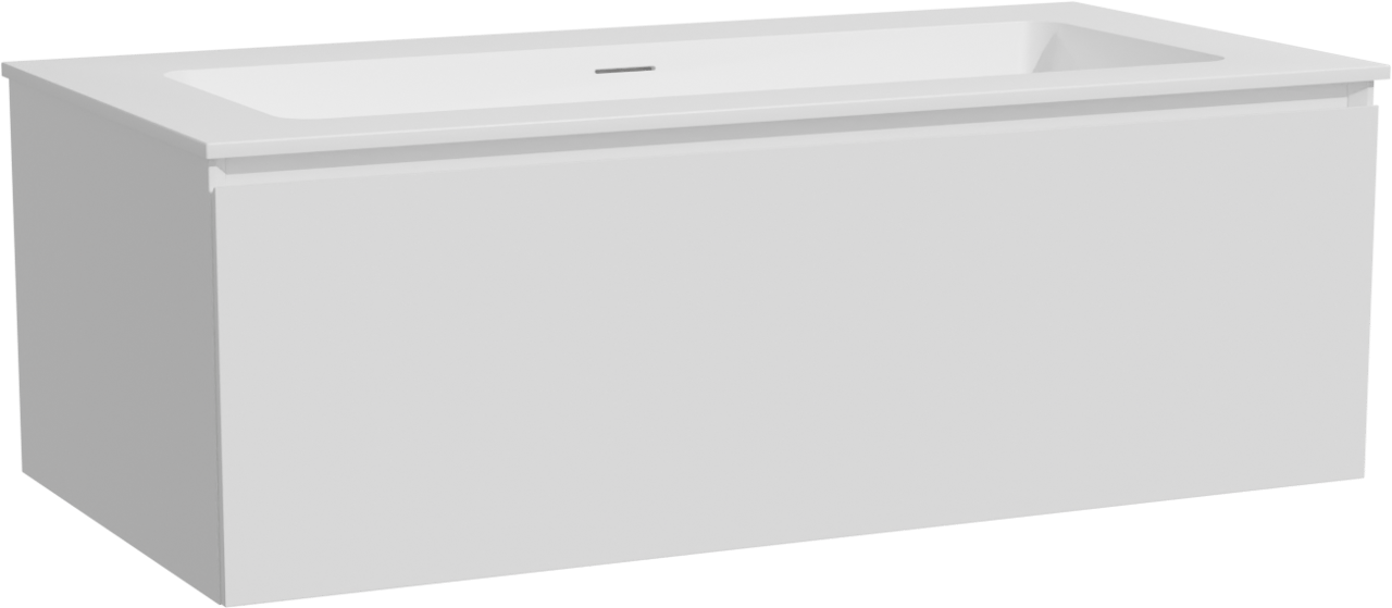 Storke Edge zwevend badkamermeubel 105 x 52 cm mat wit met Mata enkele wastafel voor 2 kraangaten in solid surface mat wit