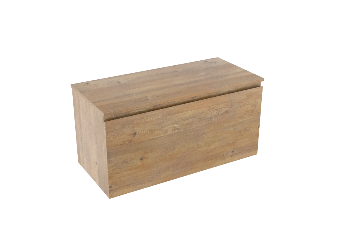 Linie Lado zwevend badkamermeubel 100 x 46 cm natuur eik met Lado enkel of dubbel tablet in melamine natuur eik