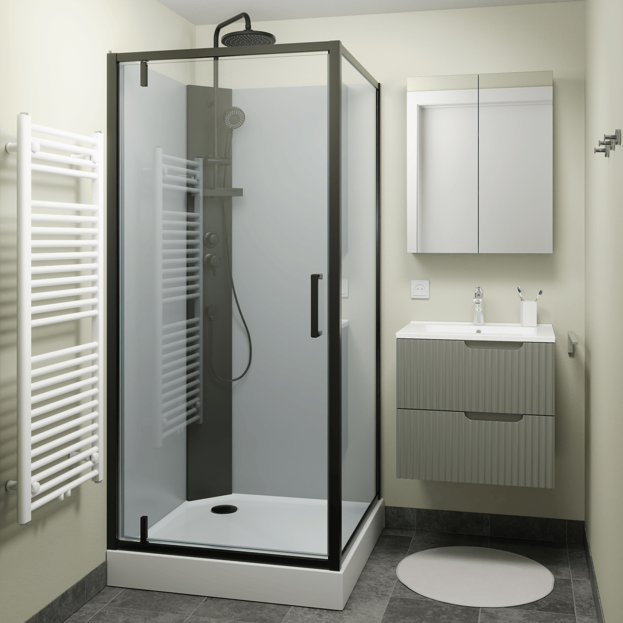 Linie Salta douchecabine met draaideuren 90 x 90 cm helder glas zwart profiel met kraan