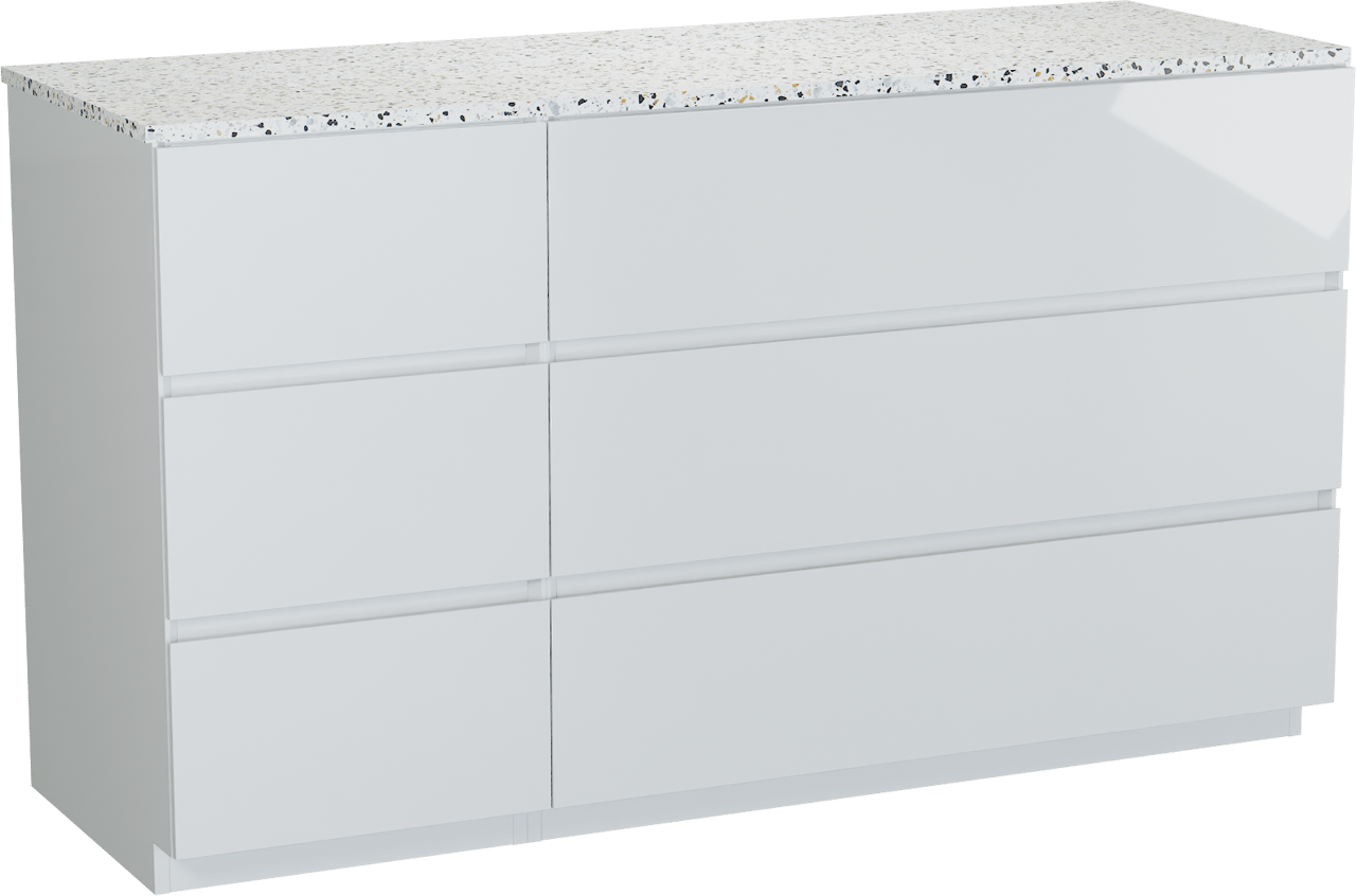 Storke Edge meuble salle de bains à poser 150 x 52 cm blanc brillant avec Tavola tablette en blanc/noir terrazzo mat