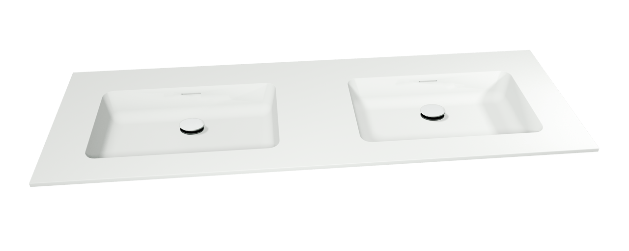 Storke Mata dubbele wastafel matte solid surface 150 x 52 cm, crepine inbegrepen