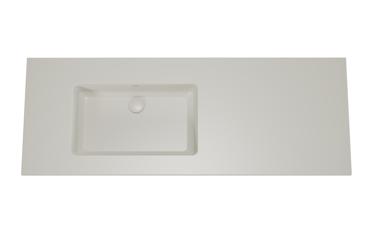 Storke Diva asymmetrisch linkse wastafel mat zijdegrijze top solid 140 x 52 cm