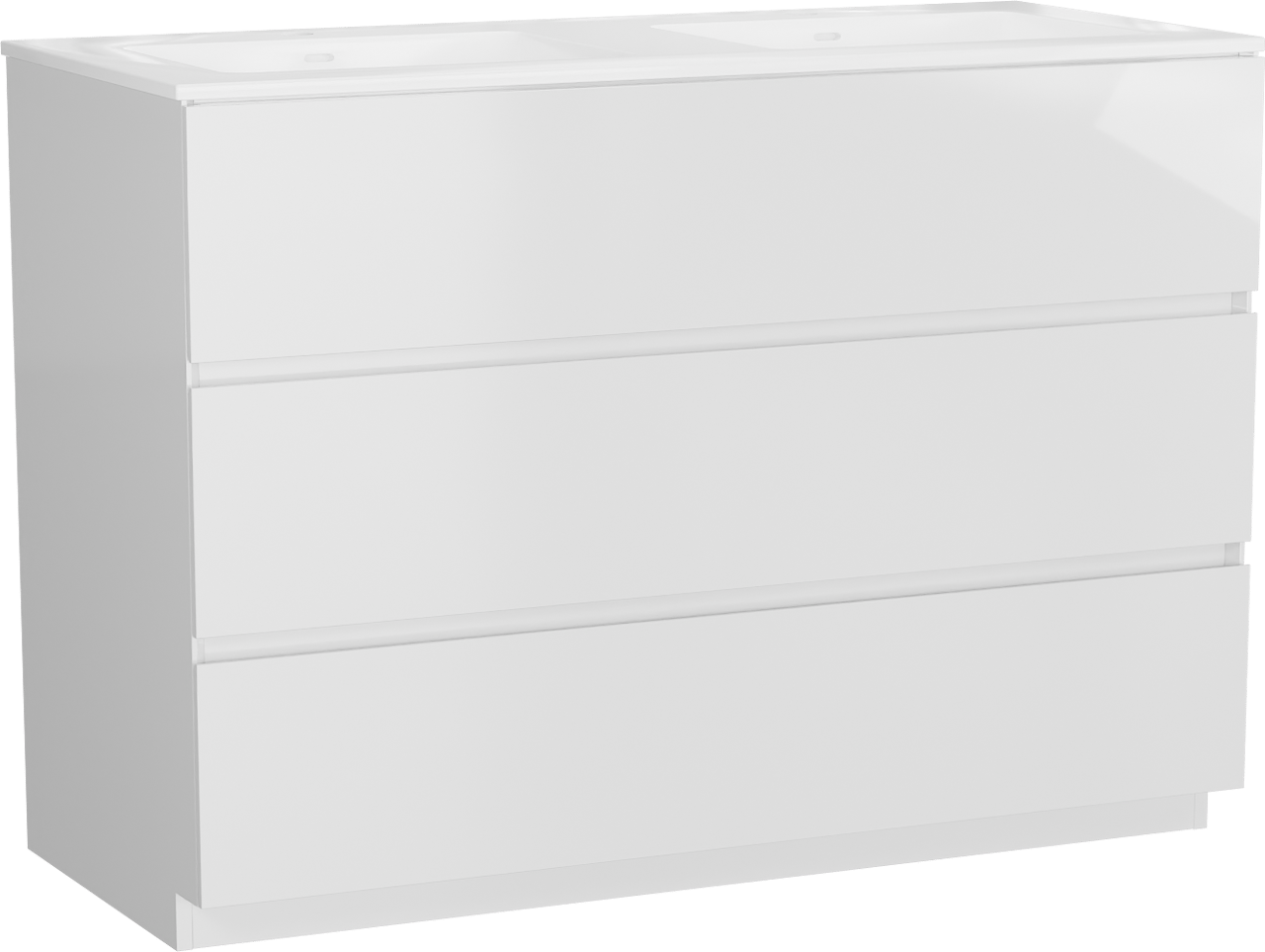 Storke Edge freistehendes Möbelstück Set: 120 x 52 cm, Weiß glänzend, mit Bilia Doppelwaschtisch, Marmorkomposit Weiß glänzend