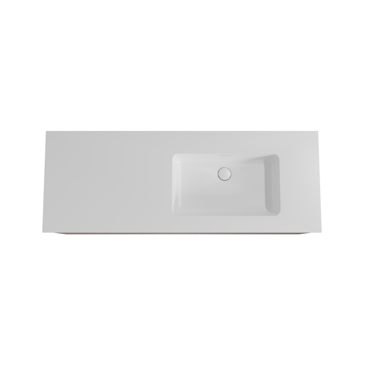 Storke Ribs zwevend badmeubel 140 x 52 cm notenhout met Mata asymmetrisch rechtse wastafel in solid surface mat wit, Verticale symmetrische rechte ribbel