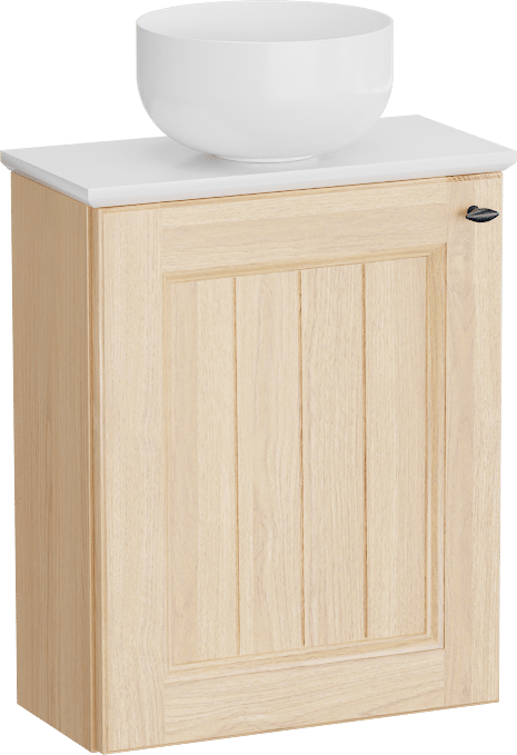 Balmani Lemon meuble wc suspendu 42 x 21 cm chêne naturel avec Facetta tablette et Bowl vasque à poser en Solid Surface mat