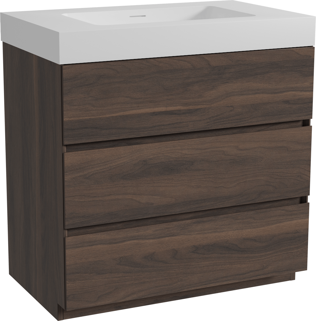 Storke Edge freistehendes Möbelstück Set: 85 x 52 cm, Nussbaum, mit Mata High Einzelwaschtisch, Solid Surface Weiß matt