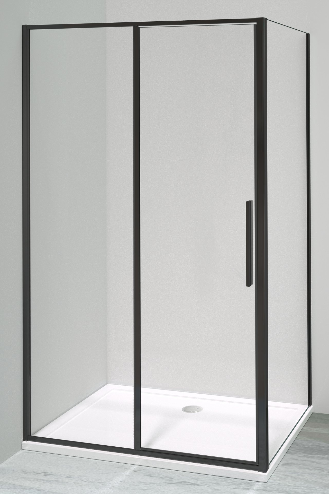 Luca Varess Morano douchehoek met draaideur en 2 vaste zijwanden 90 x 120 cm helder glas mat zwart profiel