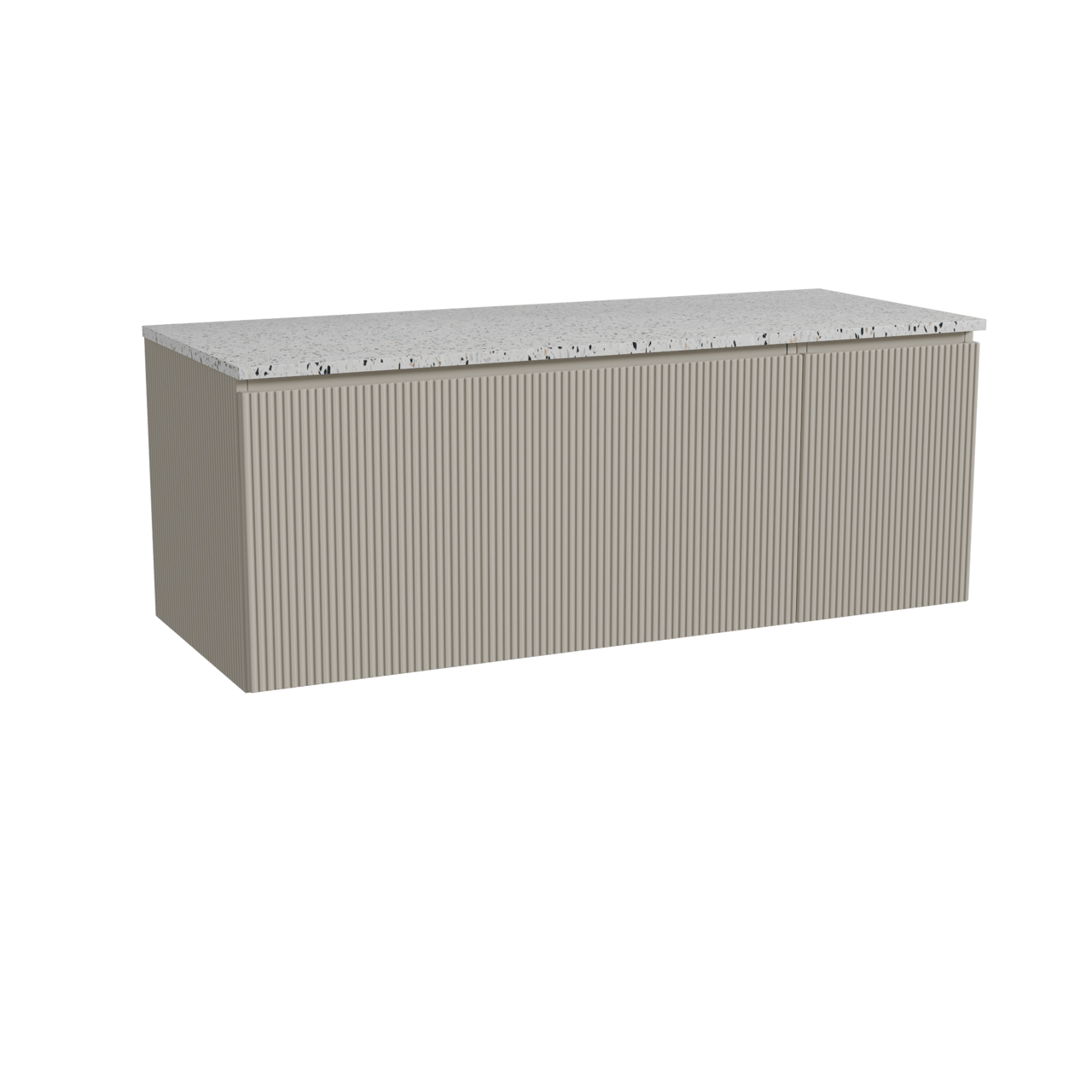Storke Ribs meuble salle de bains suspendu 130 x 52 cm soie grise avec Tavola tablette simple ou double en blanc/noir mat terrazzo, Nervure droite symétrique verticale