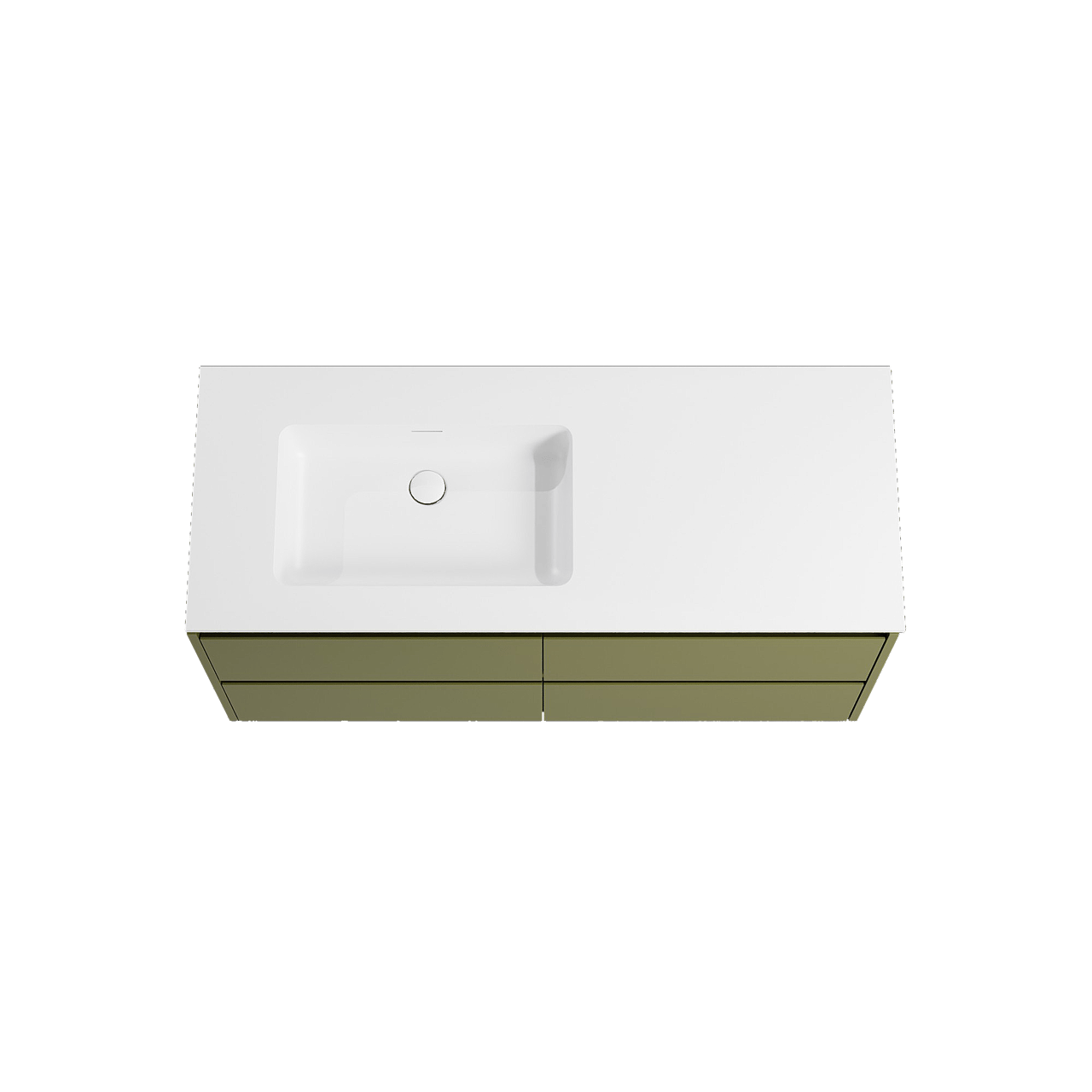 Storke Seda hängendes Möbelstück Set: 130 x 52 cm, Olivgrün, mit Mata Waschtisch links, Solid Surface Weiß matt