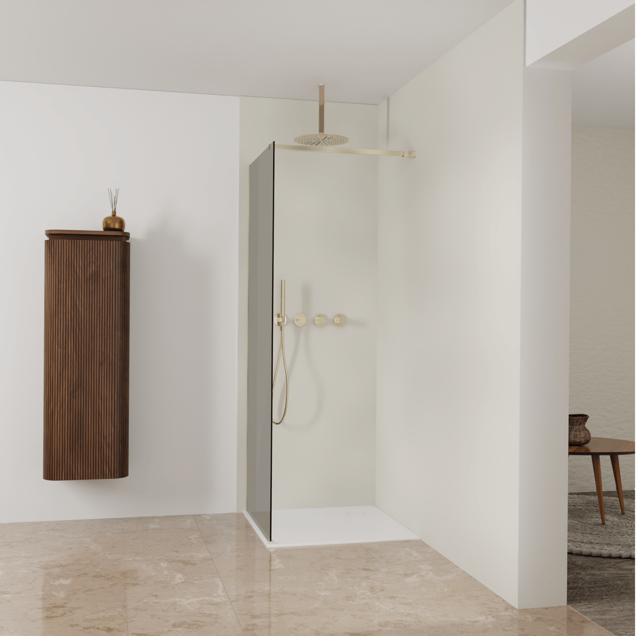 Balmani Modular douche à l'italienne: 80 x 200 cm, Verre fumé, Profil Brushed Champagne Gold