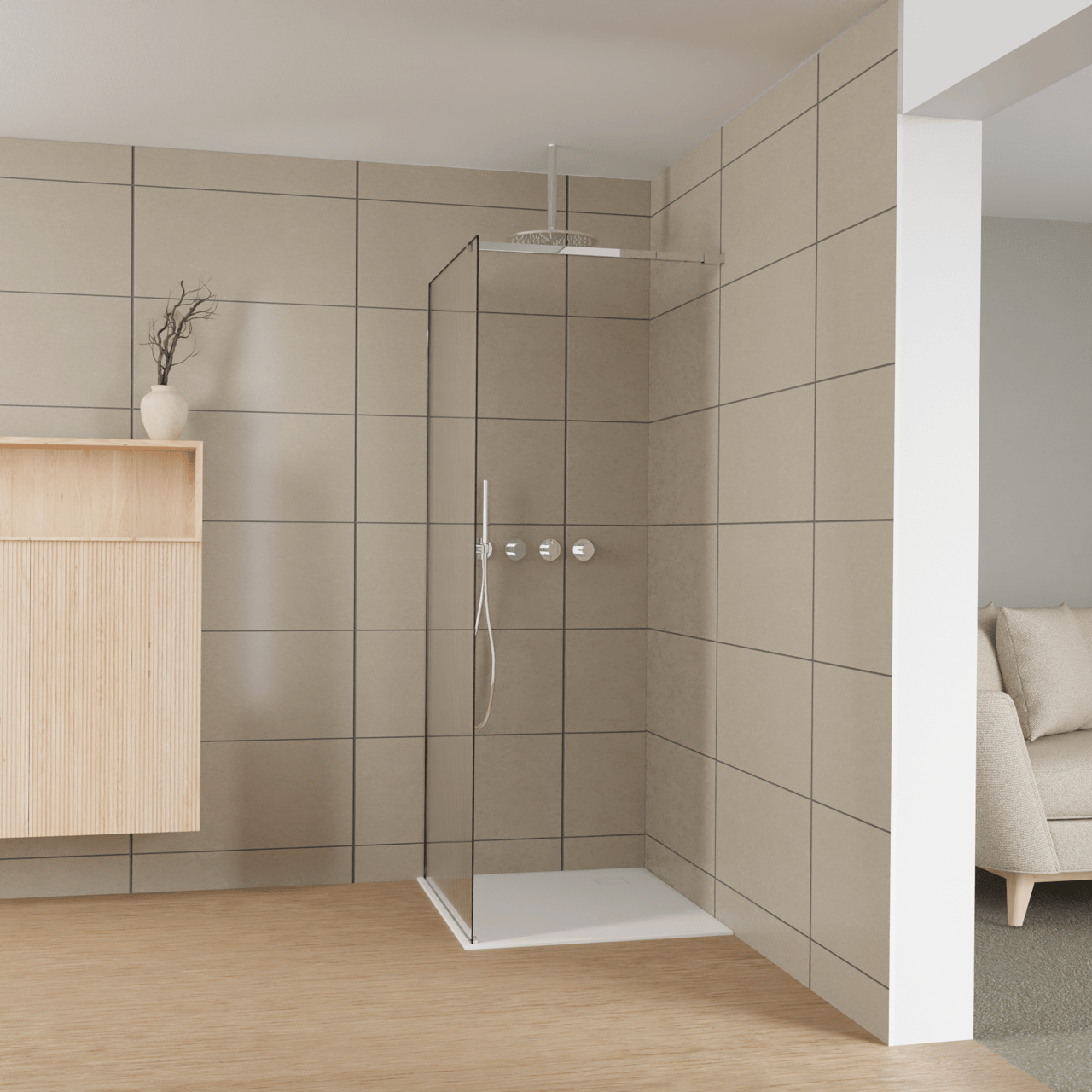 Balmani Modular Walk-In Dusche: 90 x 200 cm, Ribs, inklusive Coating, Profil Chrom glänzend