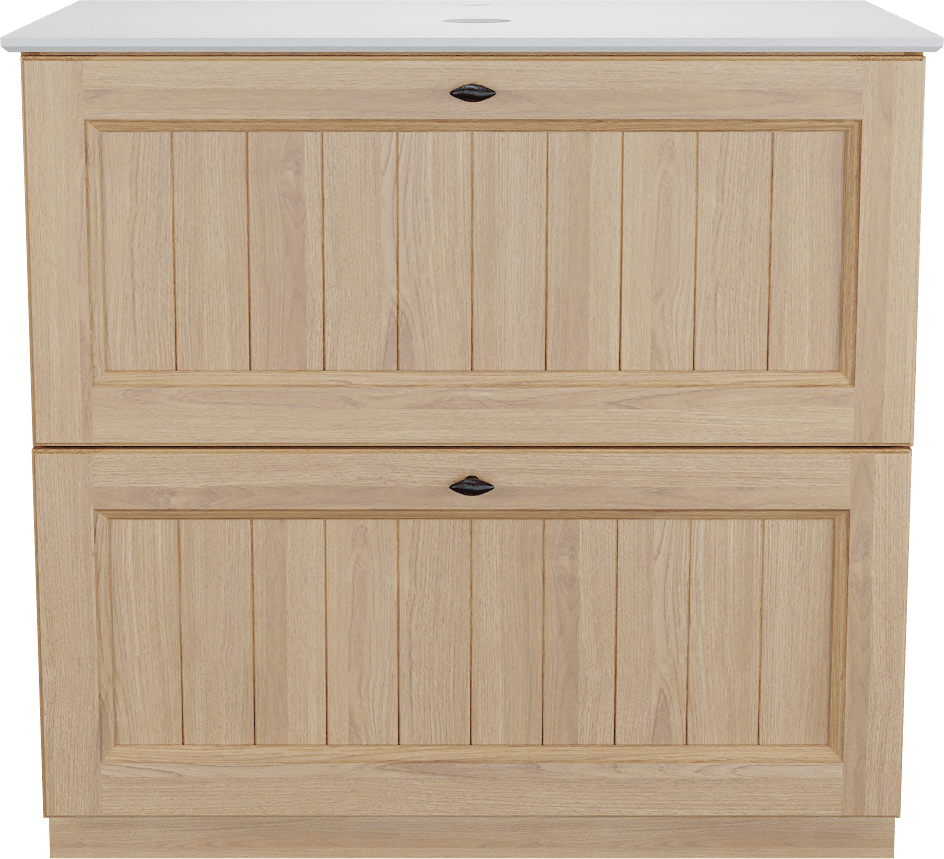 Balmani Lemon freistehendes Möbelstück Set: 90 x 55 cm, Naturbelassene Eiche Furnier, mit Facetta Einzel Waschtischplatte, Weiß matt