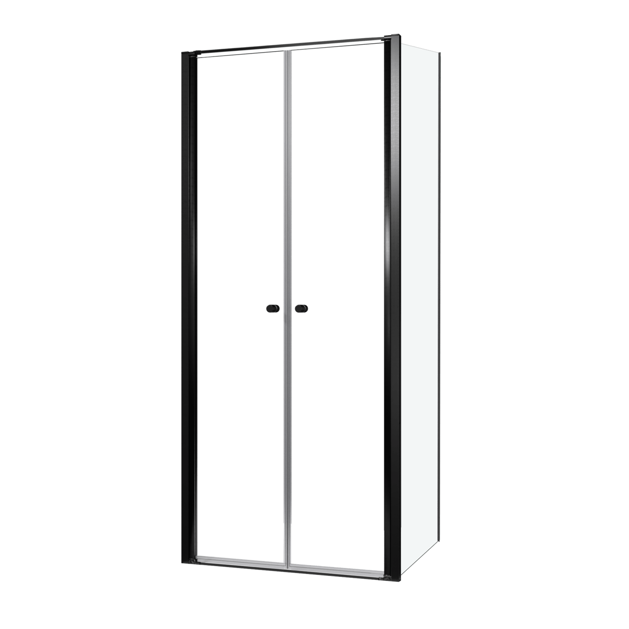 Luca Varess Kuresa Eckdusche: Pendeltür, fixierte Seitenwand, 90 x 90 x 200 cm, Klarglas, Profil Schwarz