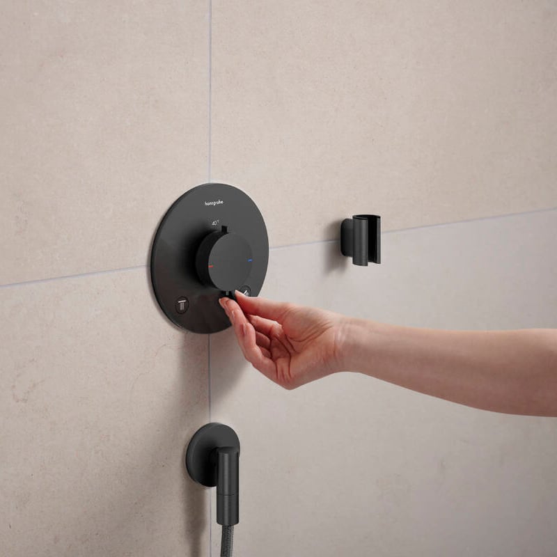 Hansgrohe Ecostat Comfort S Thermostat-Duscharmatur: Unterputz, für 2 Verbraucher, Brushed Black Chrome