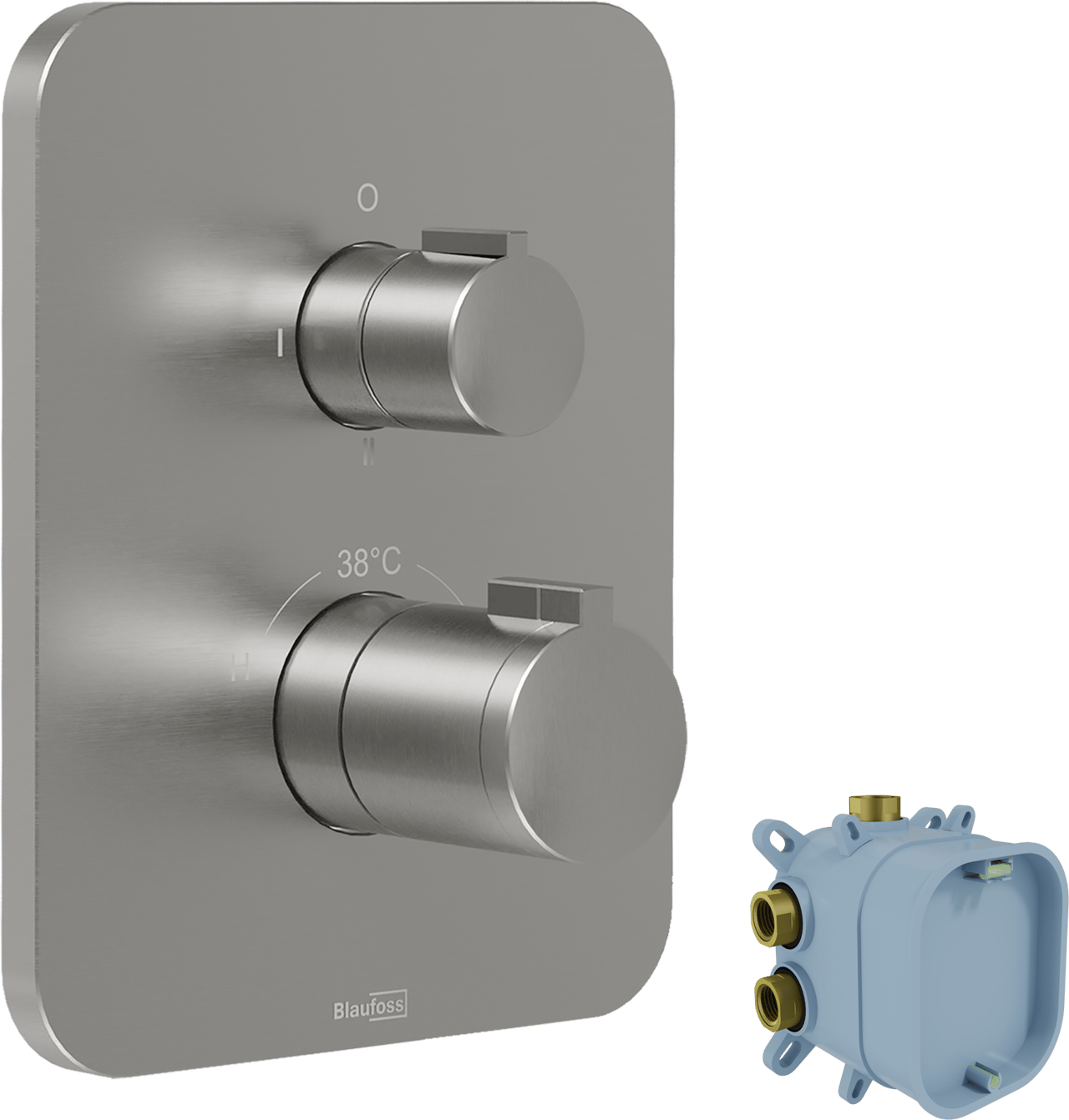 Blaufoss Smartbox Softline Thermostat-Duscharmatur: Unterputz, für 2 Verbraucher, Brushed Coolmetal, Einbauelement inklusive