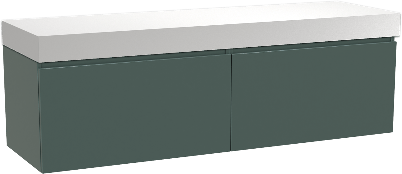 Balmani Sfera by Lucida zwevend badkamermeubel 180 x 55 cm forest met Dominus enkel of dubbel tablet in solid surface mat wit