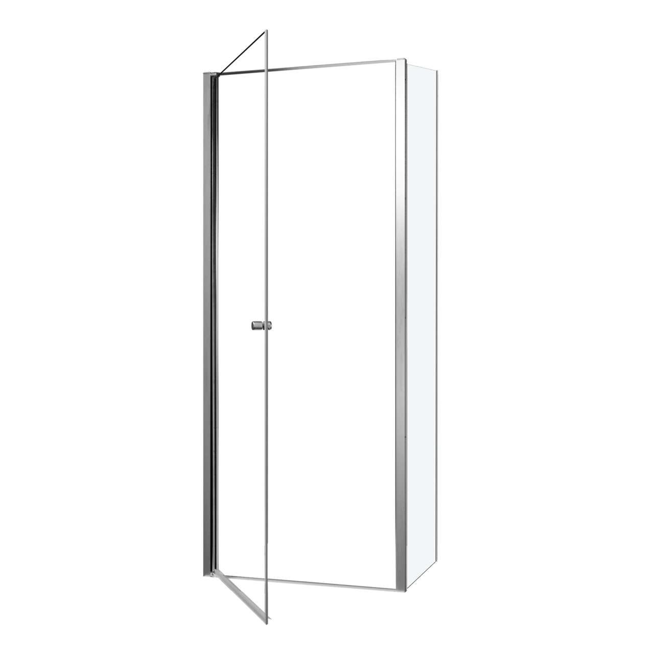 Luca Varess Kuresa douche d'angle porte pivotante avec paroi latérale fixe 85 x 80 x 200 cm verre transparent et profil chrome brillant