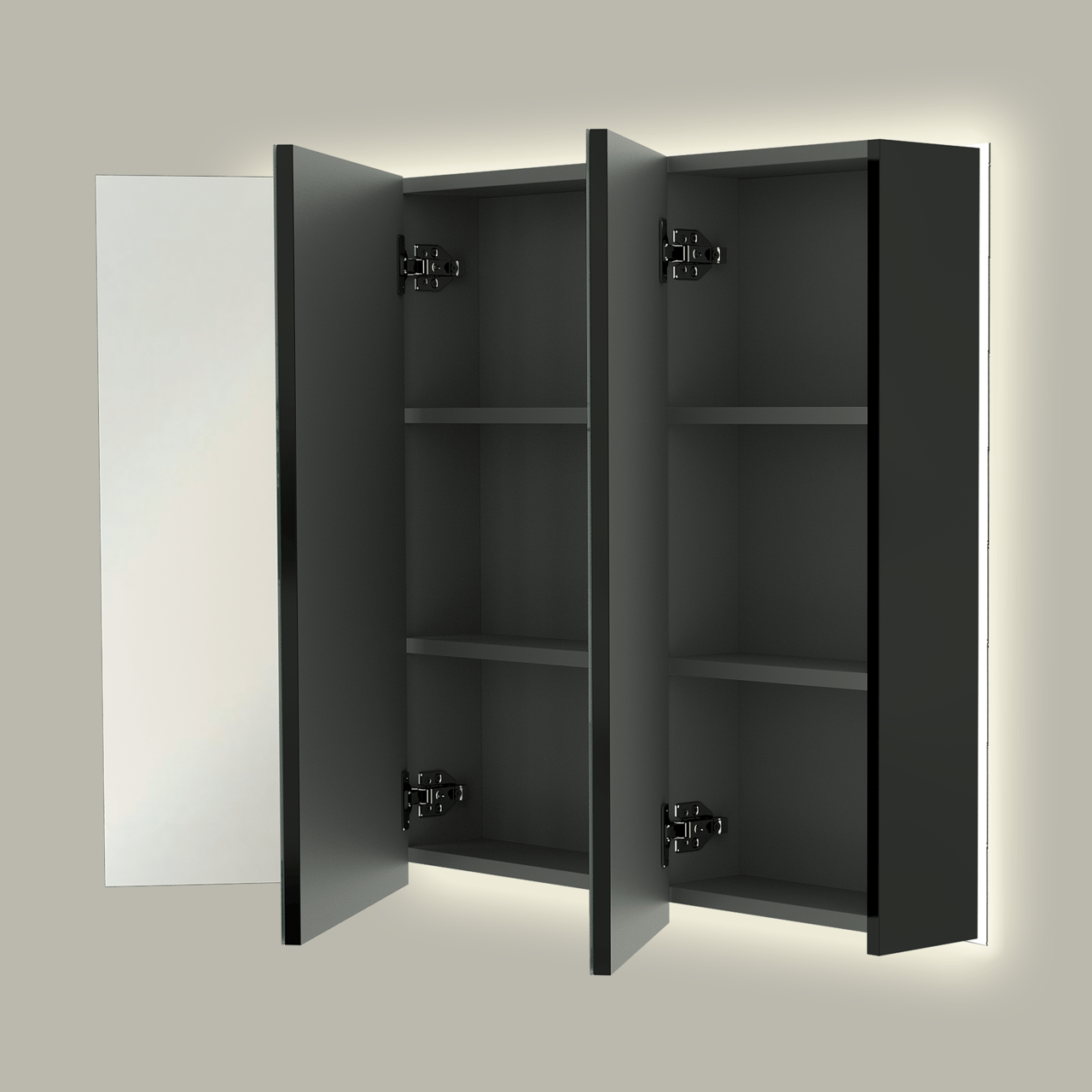 Linie Montro Spiegelschrank, 100 x 75 cm, schwarz matt, mit Spiegelbeleuchtung