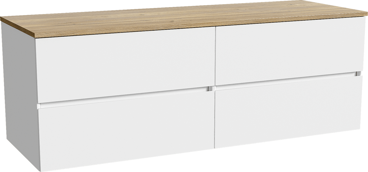 Storke Edge meuble salle de bains suspendu 150 x 52 cm blanc mat avec Panton tablette simple ou double en mélaminé chêne brut