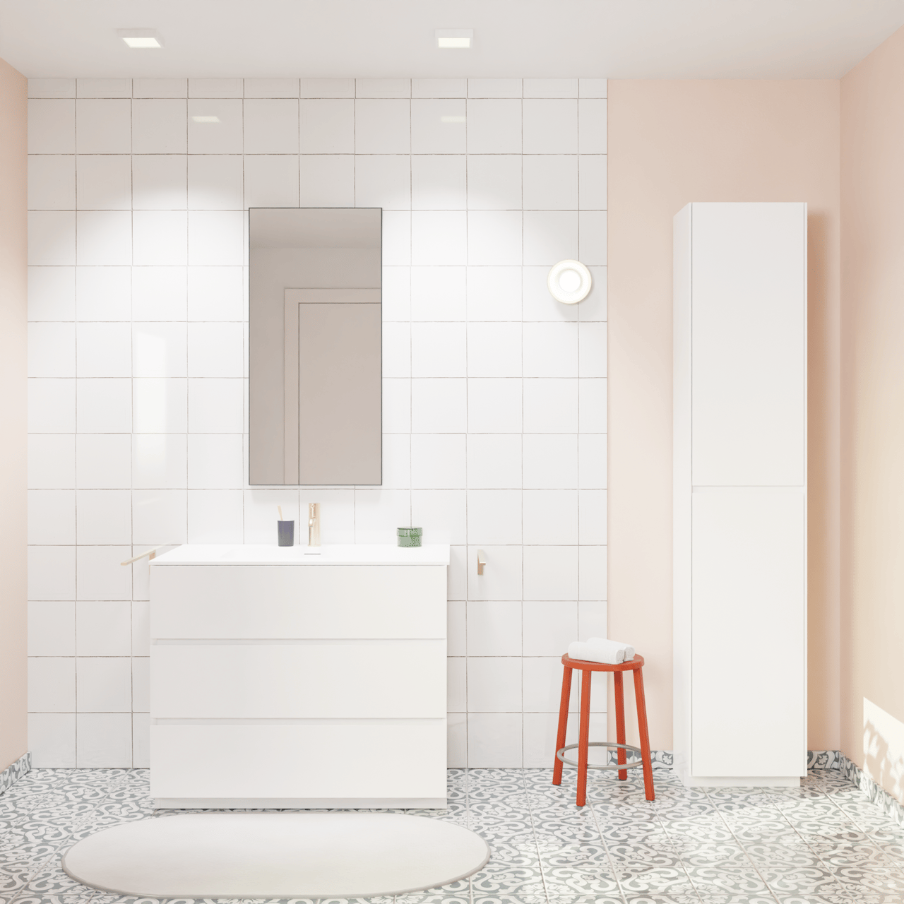 Storke Edge staand badkamermeubel 95 x 52 cm glanzend wit met Mata enkele wastafel in solid surface mat wit