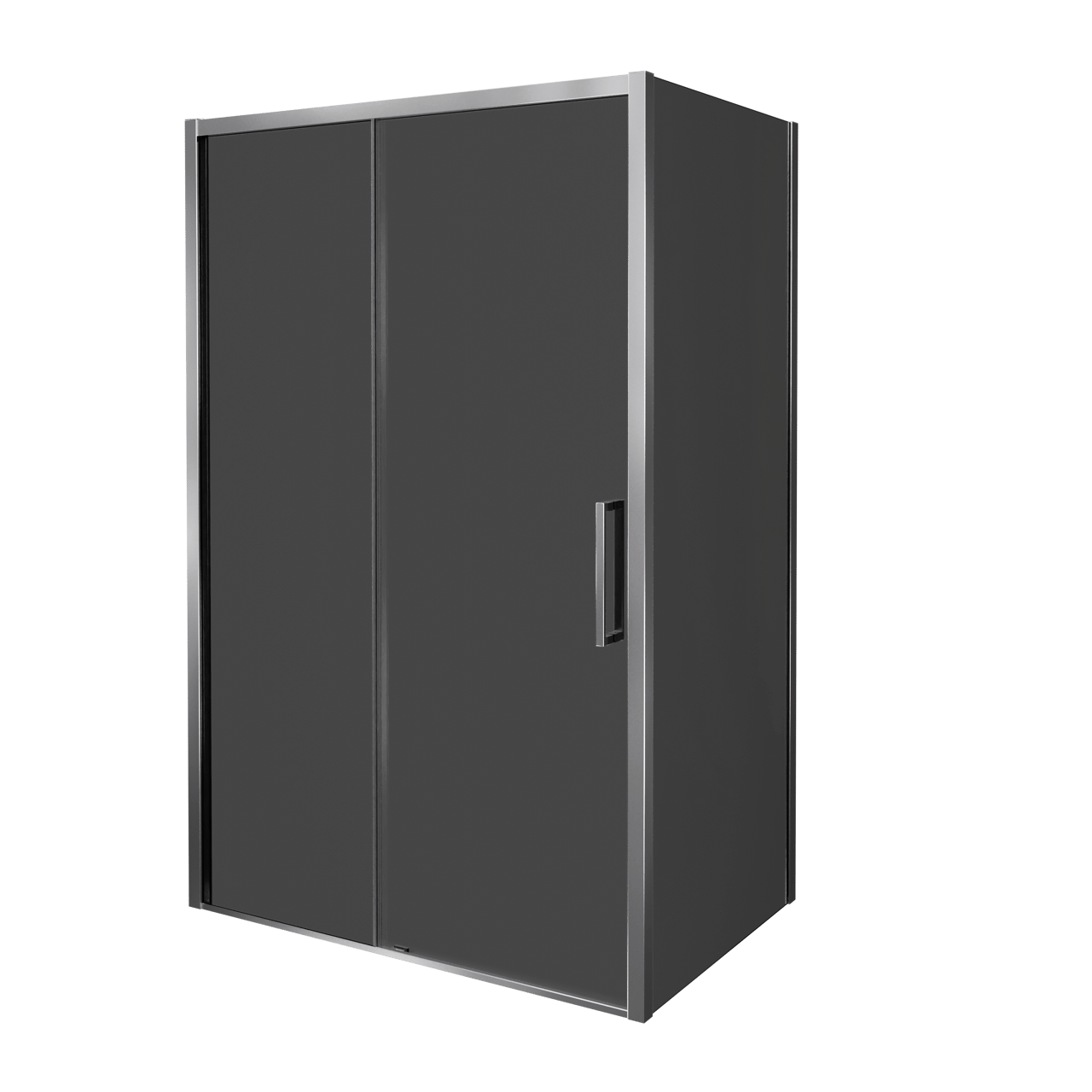 Balmani Senses Design douche d'angle avec porte coulissante à gauche et paroi latérale fixe, 140 x 100 cm, Verre fumé, Profil Chrome brillant, coating inclus