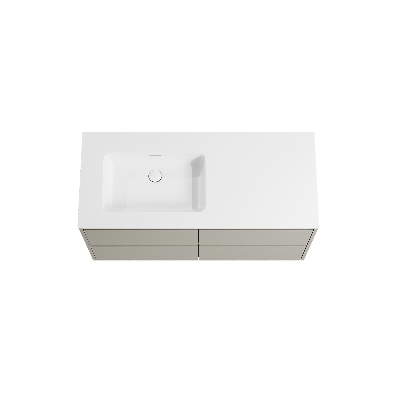 Storke Seda hängendes Möbelstück Set: 120 x 52 cm, Seidengrau, mit Mata Waschtisch links, Solid Surface Weiß matt