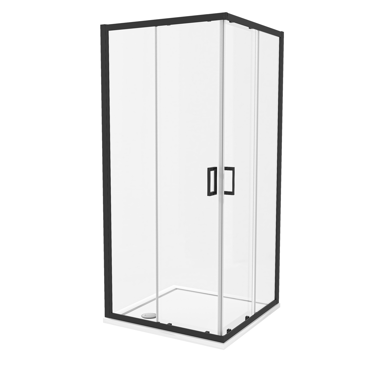 Luca Varess Vidor douchehoek met hoekinstap en 2 schuifdeuren 90 x 90 cm helder glas mat zwart profiel