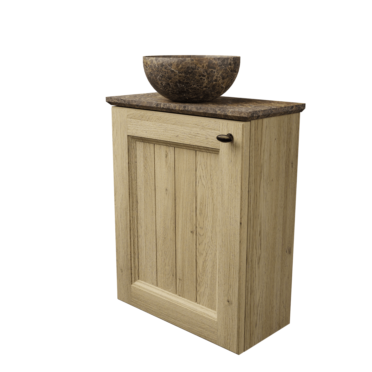 Balmani Lemon zwevend toiletmeubel 42 x 21 cm verweerde eik met Facetta tablet en Bari XS waskom in Dark Emperador marmer
