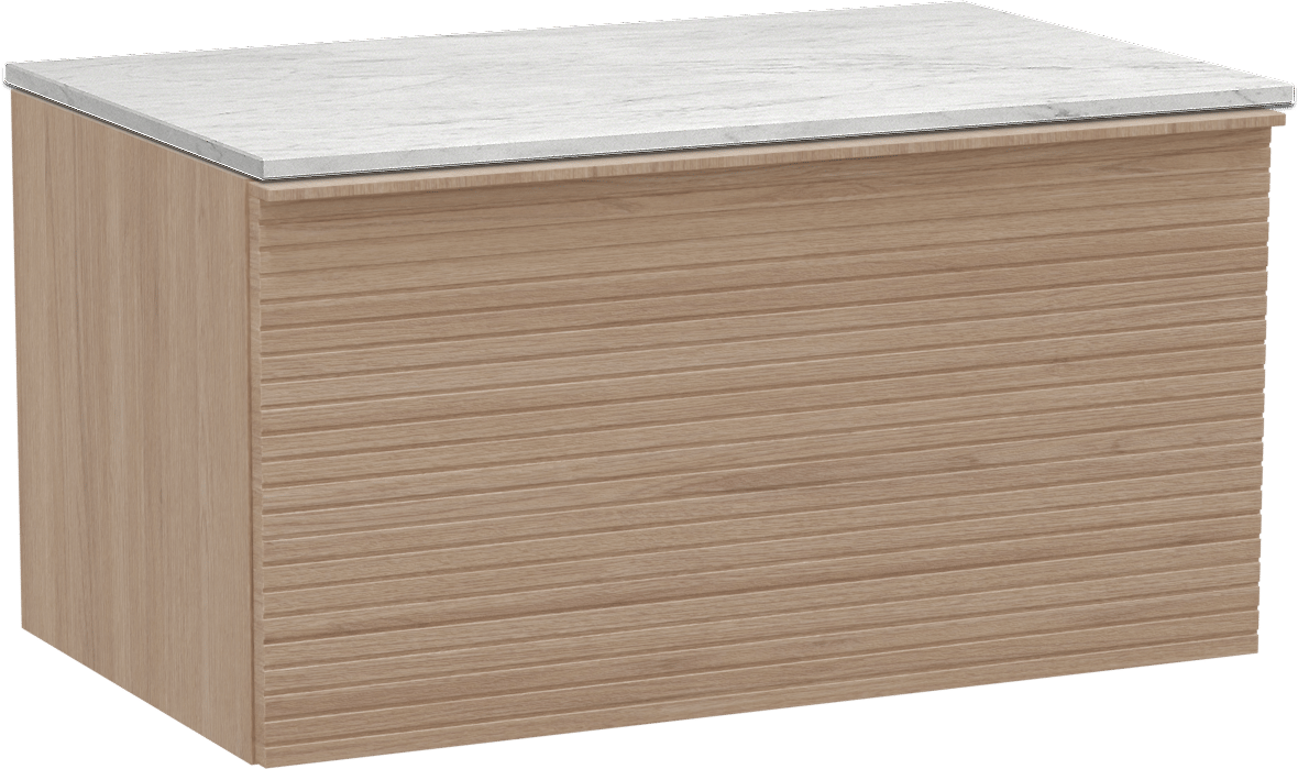 Balmani Forma meuble salle de bains suspendu 90 x 55 cm chêne naturel avec Stretto tablette simple en marbre carrara, Nervure droite symétrique horizontale
