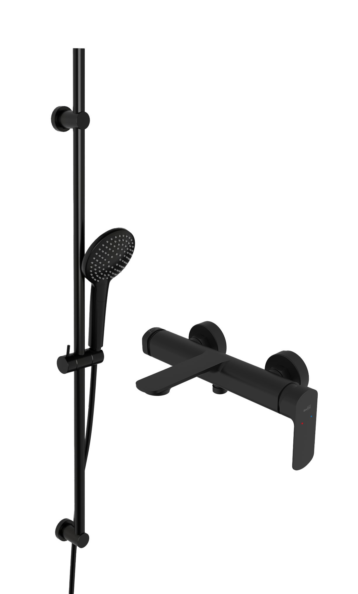 Blaufoss Bodan Thermostat-Badewannenarmatur: Wandmontage, Schwarz matt, inkl. Handbrauseset