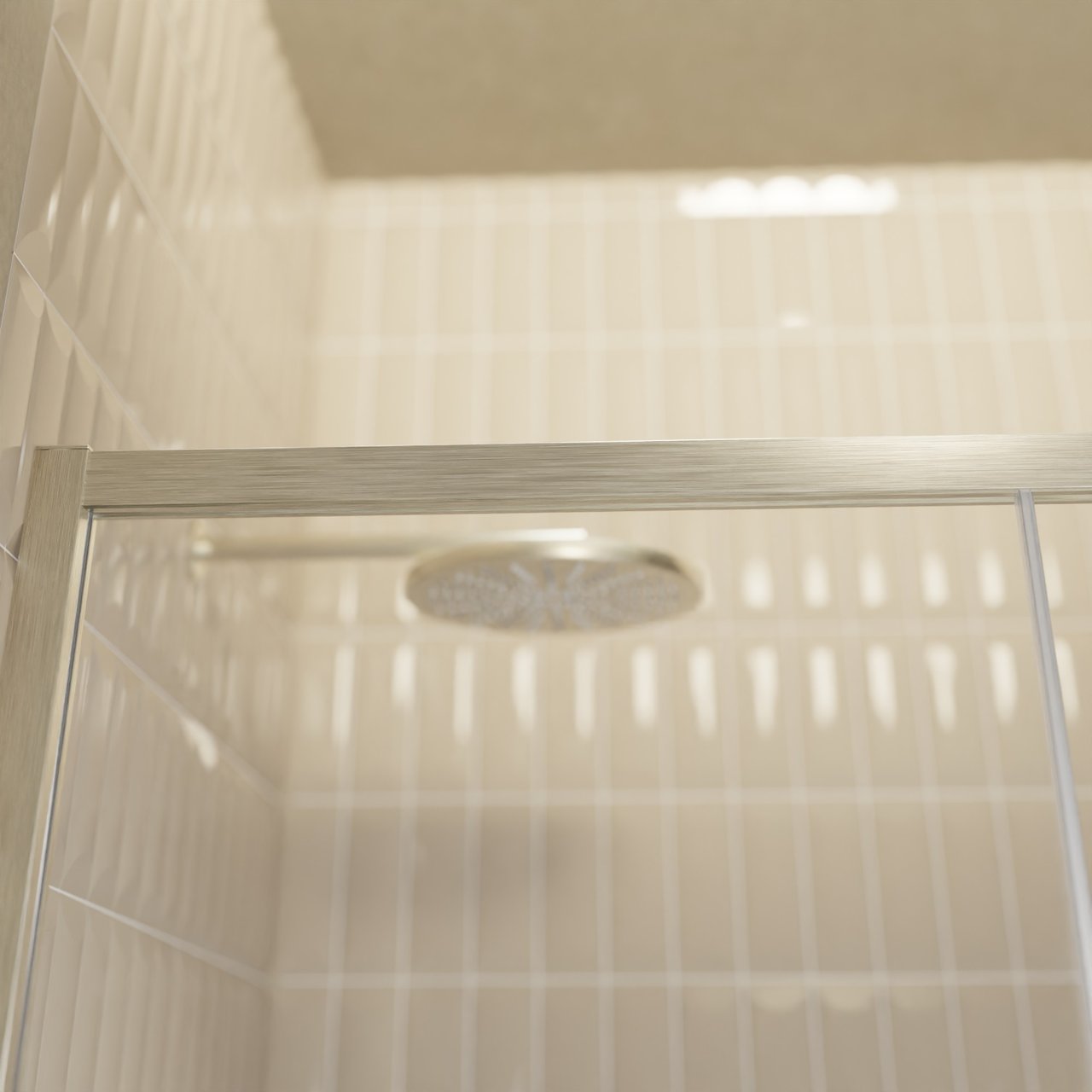 Balmani Senses Design douche schuifdeur links 160 cm x 210 cm Helder glas met matte strook glas, Brushed CoolMetal profielen