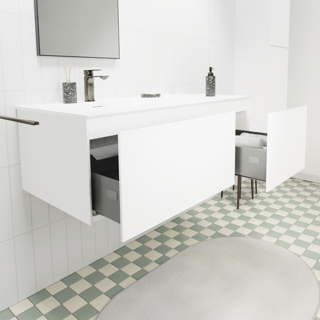 Storke Edge zwevend badkamermeubel 110 x 52 cm mat wit met Mata asymmetrisch linkse wastafel in solid surface mat wit