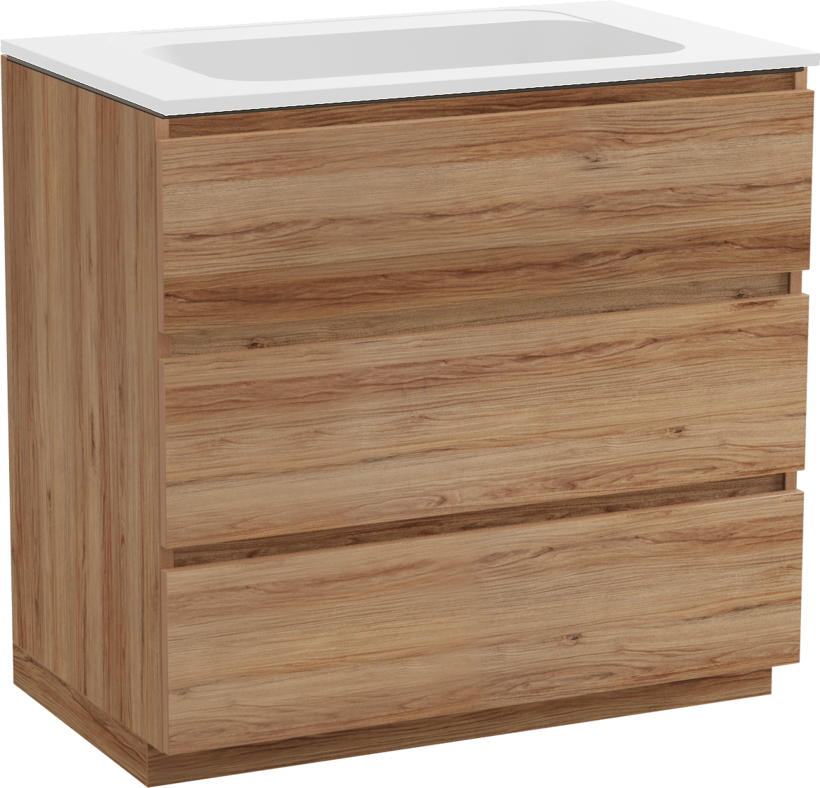 Balmani Lucida staand badkamermeubel 90 x 55 cm teak met Tablo Strada enkele wastafel in composietmarmer mat wit