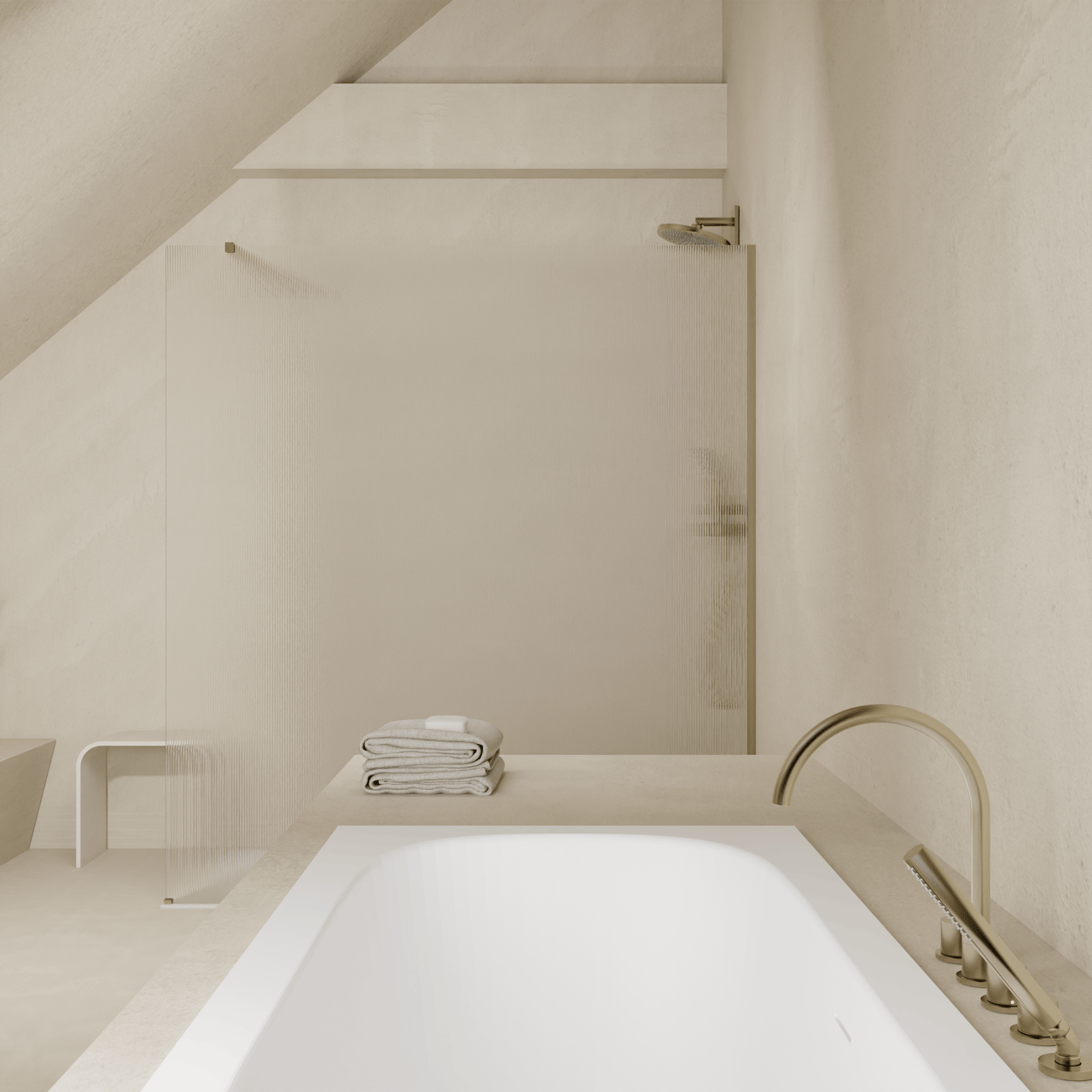 Balmani Modular Walk-In Dusche: 120 x 200 cm, Ribs, inklusive Coating, Profil Brushed Champagne Gold