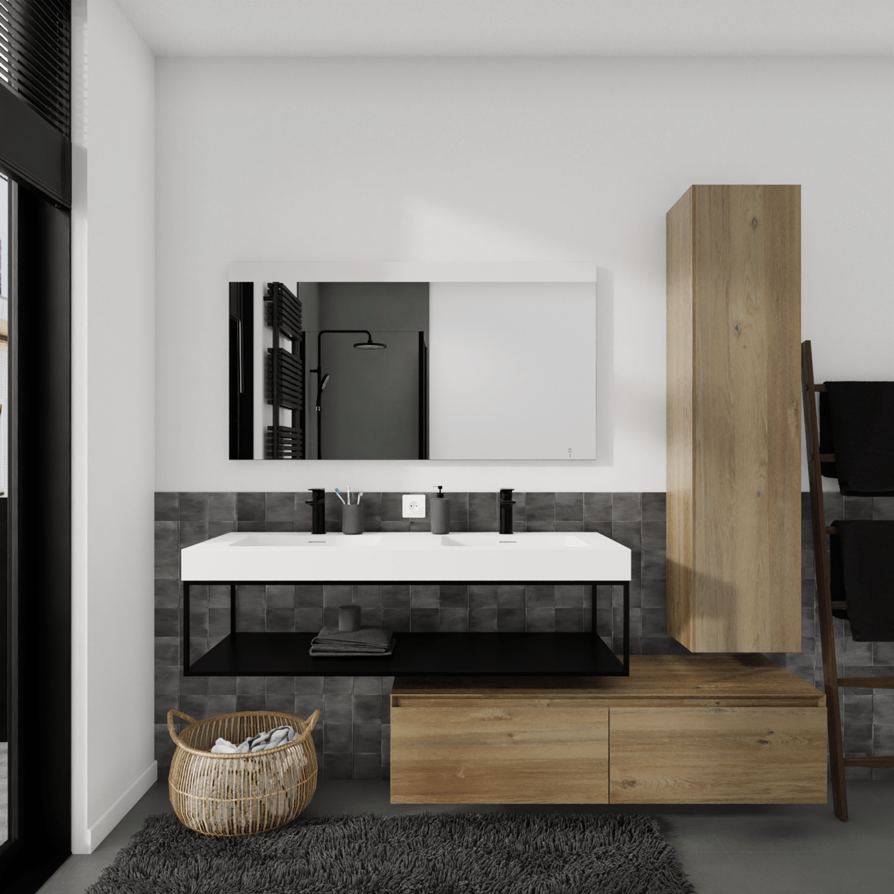 Storke Edge Modulo zwevende wastafelonderkast 130 x 48 cm ruwe eik 2 lades