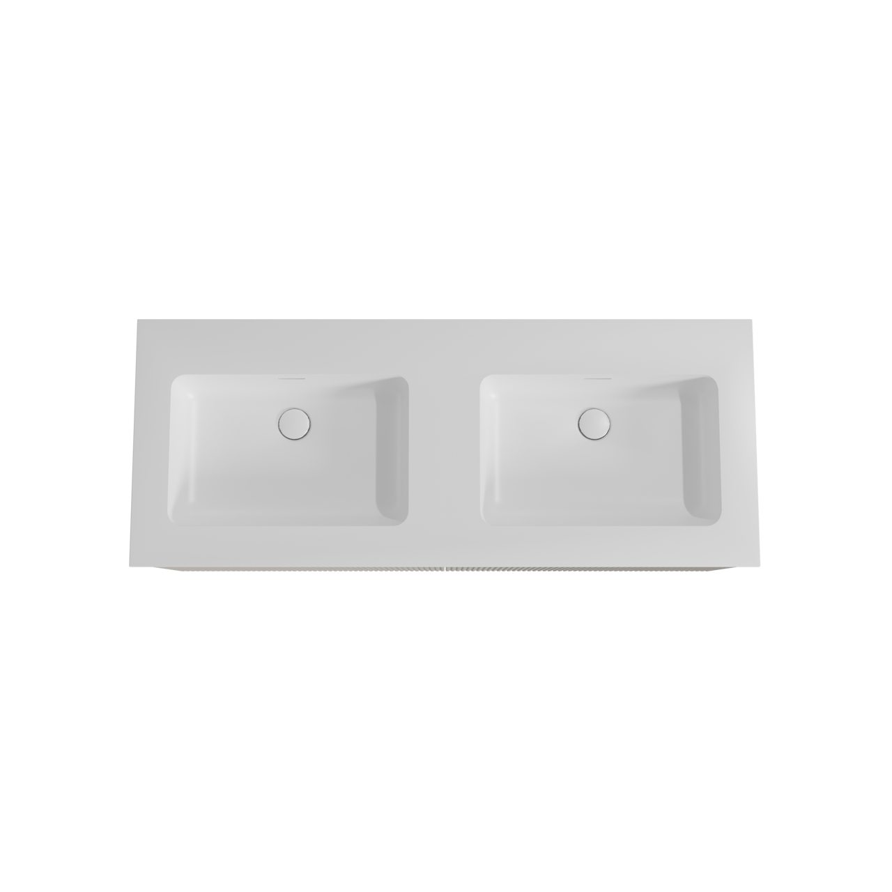 Storke Ribs meuble salle de bains suspendu 130 x 52 cm soie grise avec Mata double vasque en solid surface blanc mat, Nervure droite symétrique verticale