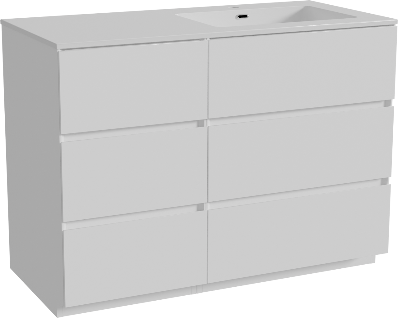 Storke Edge staand badkamermeubel 110 x 52 cm mat wit met Diva asymmetrisch rechtse wastafel in composietmarmer glanzend wit