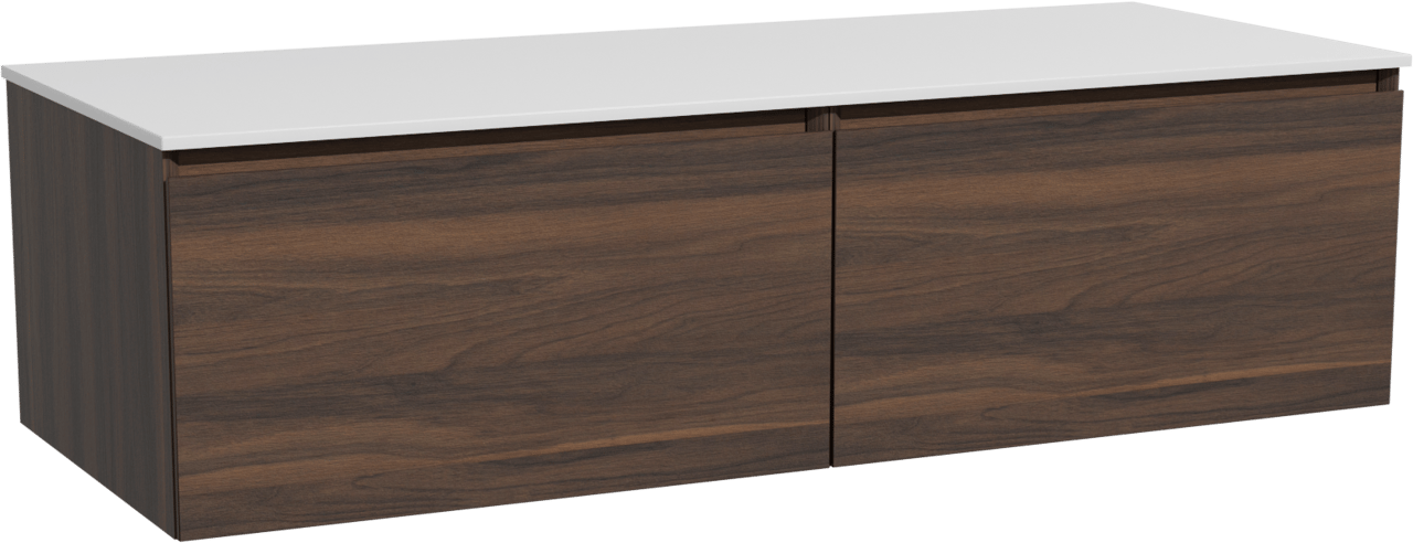 Storke Edge zwevend badkamermeubel 130 x 52 cm notelaar met Tavola enkel of dubbel tablet in solid surface mat wit