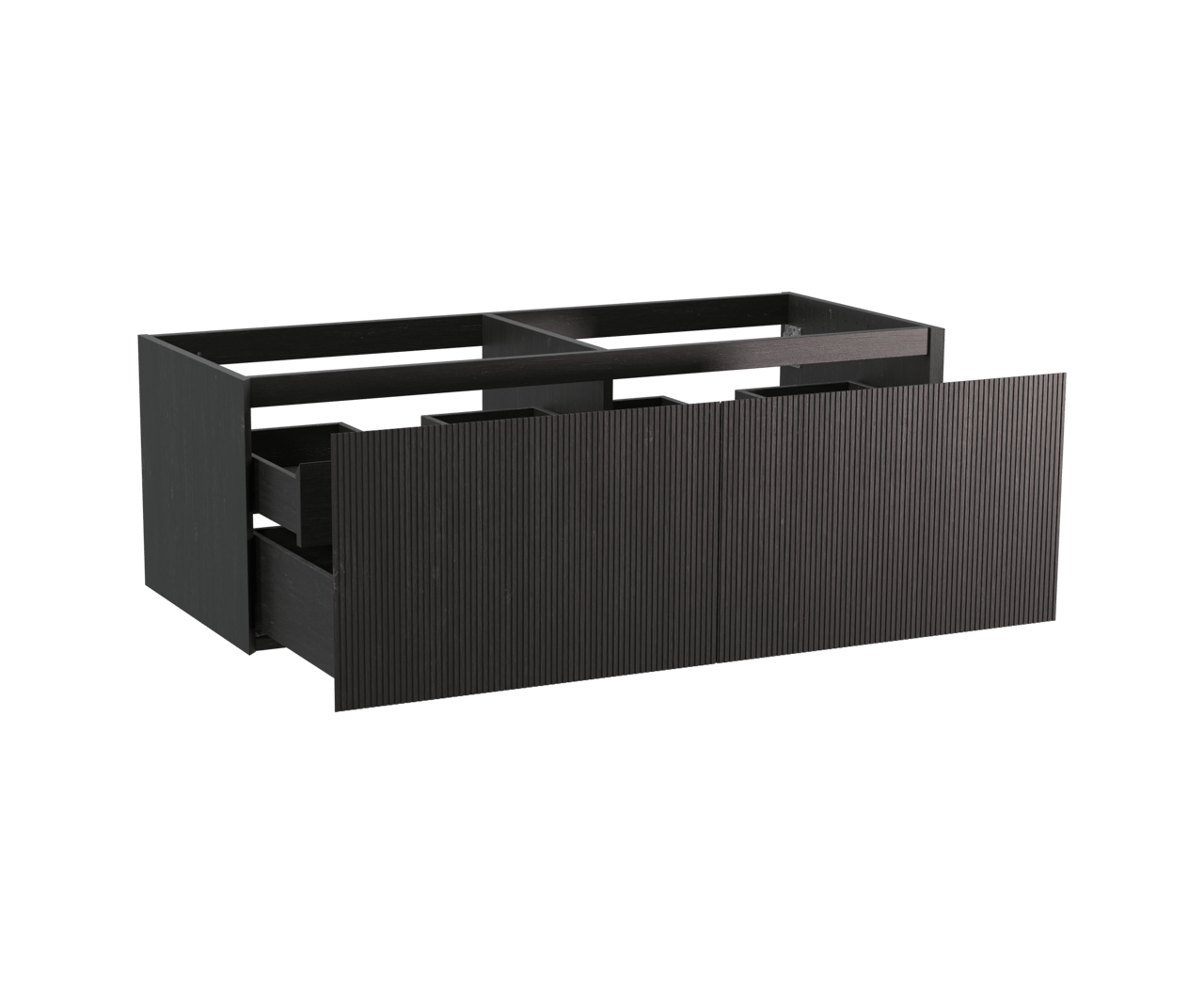 Balmani Fila by Mitra hängender Waschbeckenunterschrank: 135 x 55 cm, Eiche Schwarz, Furnierholz, 4 Schubladen